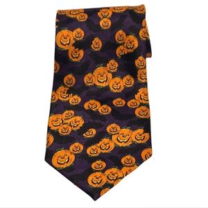 Mens Halloween Pumpkins & Bats Novelty Tie Purple Black Orange Polyester 60"